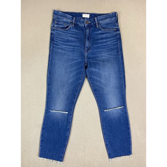 Mother Jeans Womens 28 Blue High Waisted Looker Ankle Distressed Raw Hem Denim - Picture 1 of 15